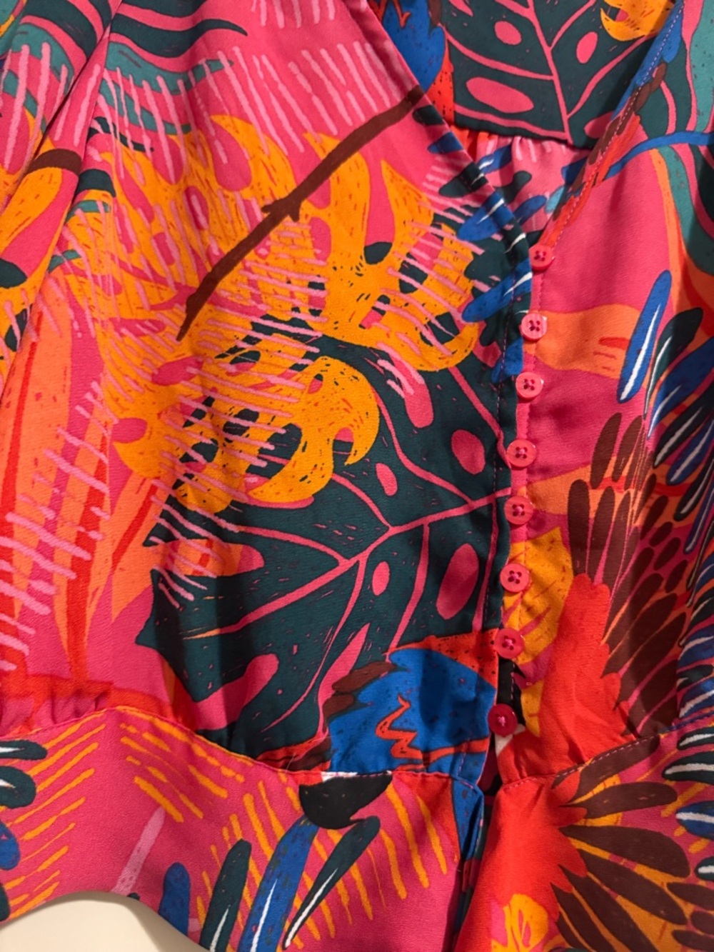 Joie Multicolor Tropical Tie-Front Crop Top - Pink, Orange, Yellow, Blue, Green - Picture 4 of 4